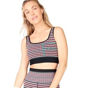 Fabletics Womens Houndstooth Sports Bra Seamless Knit Workout Athletic Pilates